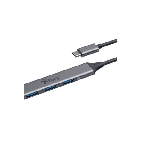 HUB Stylos HB002 Interfaz USB Tipo C, 3 USB 2.0, 1 Usb 3.0, cable, Velocidad 480 Mbit/s, Color Plata